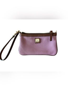 Dooney & Bourke Lilac Pebble Leather Wristlet with Brown Trim
